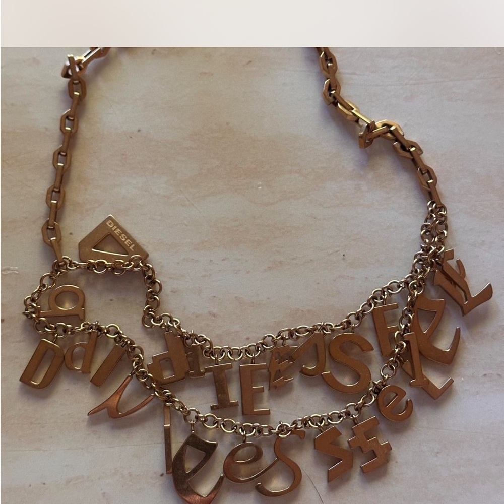 Diesel Gold-Tone Letter Charm Necklace
